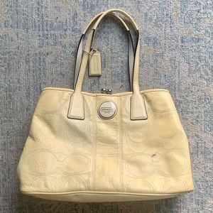 Coach Pastel Yellow Patent Leather Bag with Ball Clasp